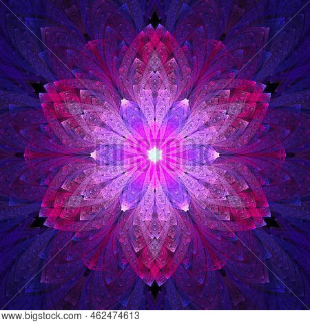 Computer Generated Abstract Illustration Beautiful Pink Petal Lotus Flower, Kaleidoscope Design Back