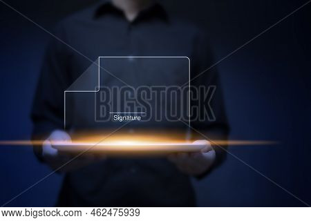 Businessman, Work From Home, Handling Documents, E-signing, Signing Digital Contracts Electronic Sig