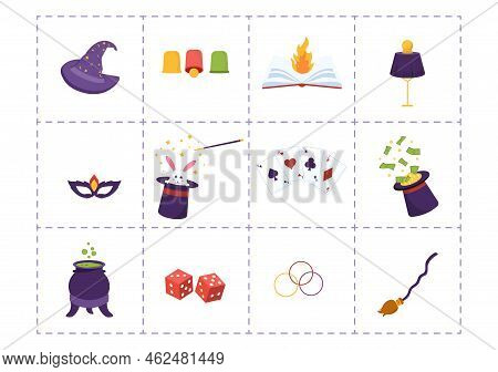 Magician Illusionist Conjuring Tricks And Waving A Magic Wand Above His Mysterious Hat On A Stage In
