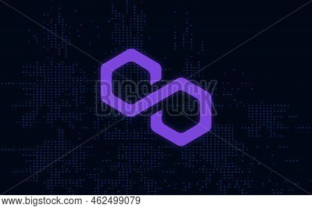 Polygon-matic  Virtual Currency Images. 3d Drawings. Coin Logo