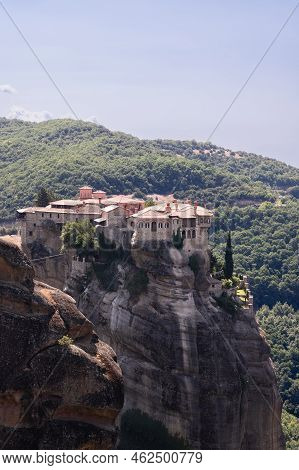Vertical Shot Of Holy Monastery Varlaam Situated At Top Of A Rocky Precipice That Is 373 Meters Abov