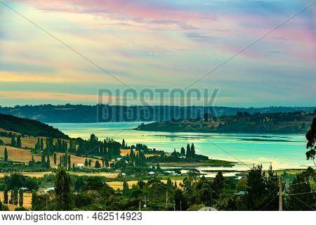 Panoramic View Of The Meadows In Chiloe Island, Chile