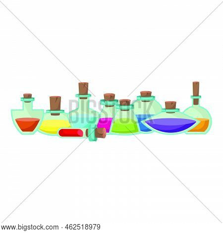 Game Icon Of Bottle With Poison Or Elixir. Cartoon Container For Health Or Energy. Magical Liquid In