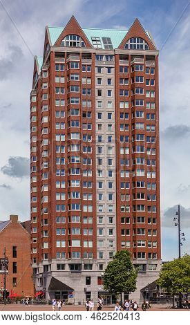 Rotterdam, Netherlands - July 11, 2022: Red Stone, Residential Tower On Corner Of Binnenrotte And Ho