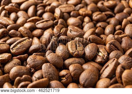 Texture Of Roasted Coffee Beans, Aromatic And Energy Drink.