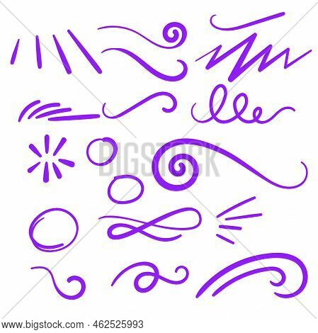 Purple Swirls Swoosh Marks With Vector Hand Drawn Highlighter Accent Line Work