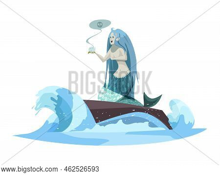 Evil Fairy Tale Character Concept With Sea Witch Mermaid Cartoon Vector Illustration