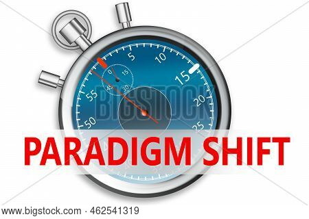 Paradigm Shift Banner On Stopwatch, 3d Rendering