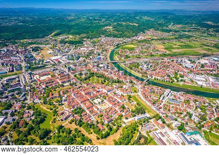 Town Of Karlovac On Four Rivers Aerial Panoramic View, Central Croatia