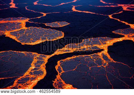 Lava Was In The Cracks Of The Earth To View The Texture Of The Glow Of Volcanic Magma In The Cracks