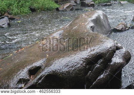 Rain On The River Gorsky Tikich Rocky Banks Near High Granite Rocks. Buksky Canyon, Cherkasy Region
