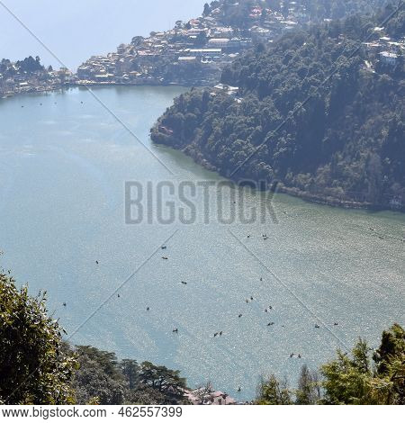 Full View Of Naini Lake During Evening Time Near Mall Road In Nainital, Uttarakhand, India, Beautifu
