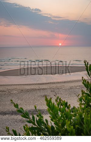 Landscape Of Sunset In Sao Pedro De Maceda Beach. Ovar, Portugal.