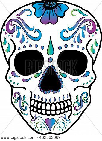 Sugar Skull Dia De Los Muertos Graphic Blue Purple Green