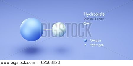 Hydroxide, Molecular Structures, Diatomic Anion, 3d Model, Structural Chemical Formula And Atoms Wit