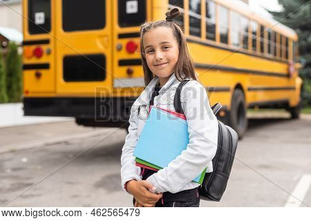 Nine Years Old Girl Student At School.