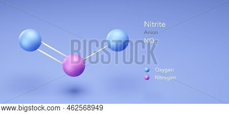 Nitrite, Molecular Structures, Ion, 3d Model, Structural Chemical Formula And Atoms With Color Codin