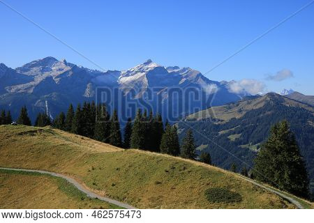 Snow Capped Mount Oldehore, Switzerland. Autumn Day.