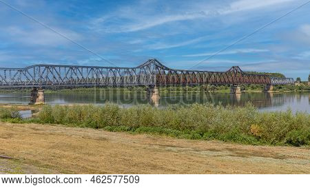 Old Rusty Metal Railway Bridge Over River Sava Near Sabac