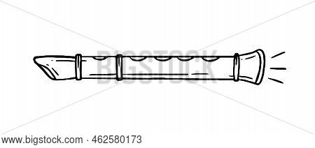 Flute Musical Instrument Style Hand Drawn. Vector Black And White Doodle