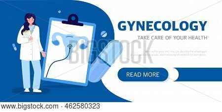 Landing Page Of The Gynecologist Website. The Concept Of Medicine And Health. Vector Illustration In