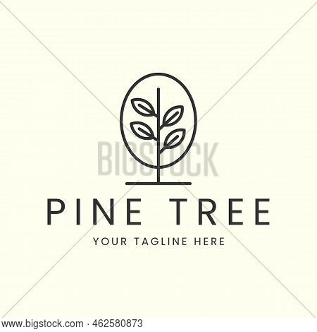 Pine Tree Line Art Logo Vector Minimalist Template Illustration Design