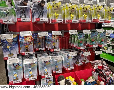 Honolulu - September 21, 2019: Nintendo Amiibo For Sale Including Wii Fit Yoga Instructor, Link, Pic