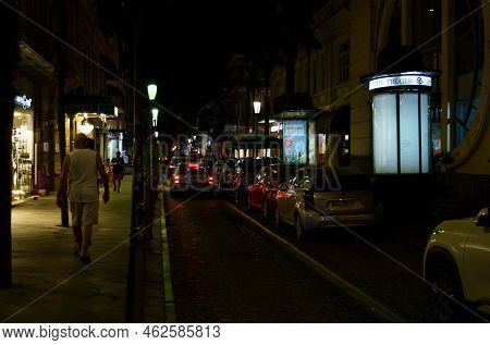 Batumi, Georgia, Ajaria - August 30, 2022: Old Street Of Batumi At Night, Illumination Of Buildings,