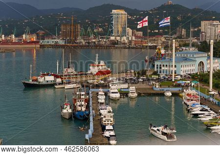 Batumi, Georgia, Ajaria - September 06, 2022: Top View Of Batumi Seaport, Cargo Ships In The Port, M