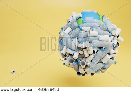 Ecological Catastrophy. The Planet Is All In Plastic. Waste Recycling. 3d Render.
