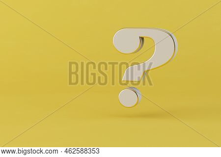 A White Question Mark On A Yellow Background. Copy Paste, Copy Space. 3d Render.