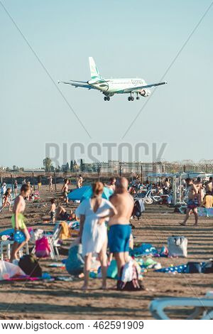 Larnaca, Cyprus - July 17, 2022: Airbus A319-114 Of Cyprus Airways Landing Over Mackenzie Beach At G