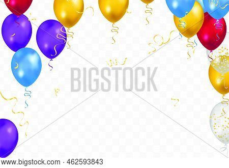 Happy Birthday Vector Celebration Party Banner  Foil Confetti And  And Glitter Balloons.with Confett