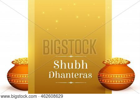 Premium Shubh Dhanteras Vector Design With Golden Coin Kalasha