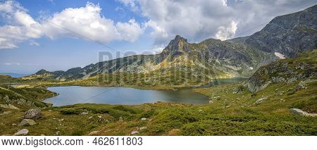 Banner Of Lake In Mountain. Bulgarian Mountain Rila. Lake Bliznaka