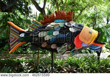 Davie Fl - Aug 5: Free Our Seas\' Flotsam Fauna Exhibit At Flamingo Gardens In Davie, Florida, As Se