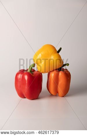 Bulgarian Pepper Of Different Colors On A White Background