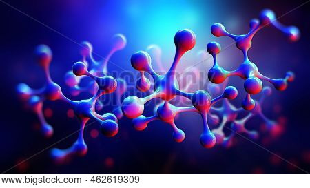 Molecule, Cell, Crystal Lattice. 3d Illustration Molecular Model. Nanotechnology In Medicine. Resear