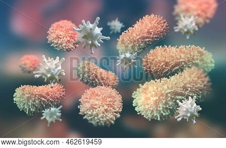 Leukocytes Attack The Virus. Immunity Of The Body. Viral Infection Attacks The Human Body. Microorga