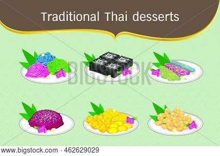 Set Traditional Thai Desserts Sweet Food