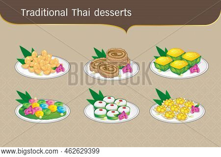 Set Traditional Thai Desserts Sweet Food