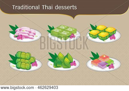 Set Traditional Thai Desserts Sweet Food
