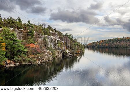 A Scenic Autumn View Of Lake Minnewaska In New Paltz New York.