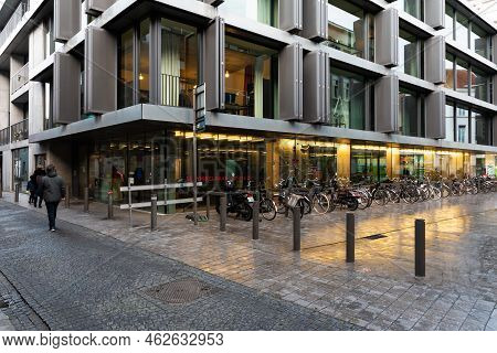 Antwerp, Flanders - Belgium - 12 28 2020 High End Residential Apartment Block With Commercial Facade