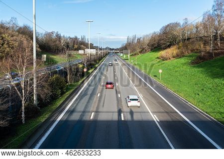 Anderlecht, Brussels Capital Region - Belgium - 12 25 2020 - Cars Driving The Ringroad Around The Ci