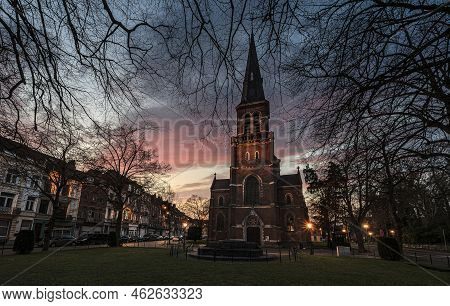Laeken, Brussels Capital Region, Belgium - 12 20 2020 - The Saint Lambert Catholic Church And Square