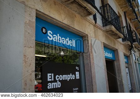 Tarragona, Spain - June 01, 2022: Sabadell Logo On Sabadells Bank Branch Office.