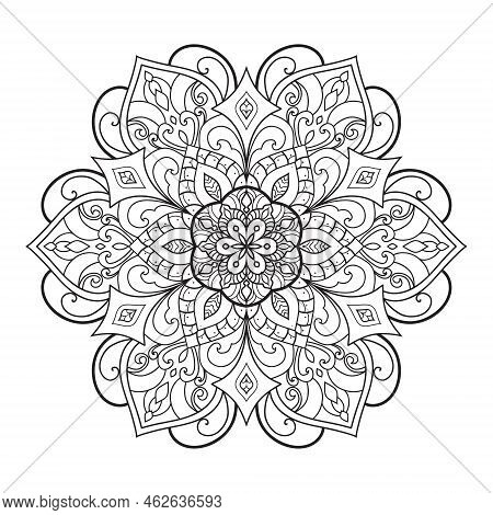 Vector Abstract Mandala Pattern.black And White Illustration.outline.coloring Page For Coloring Book