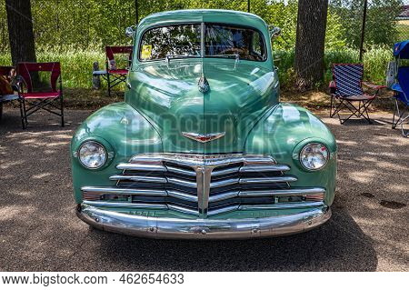 Falcon Heights, Mn - June 18, 2022: High Perspective Front View Of A 1948 Chevrolet Stylemaster 2 Do