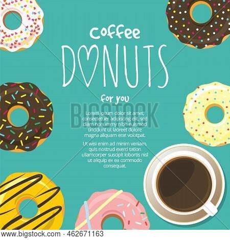 Cup Of Coffee And Donuts Flat Style Background
